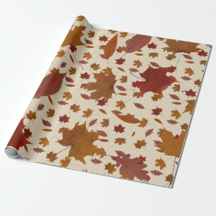 Golden Autumn Leaves on Cream Custom Colour Wrapping Paper