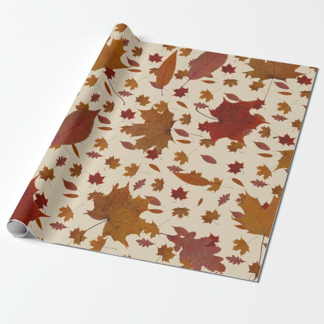 Golden Autumn Leaves on Cream Custom Colour Wrapping Paper (Unrolled)