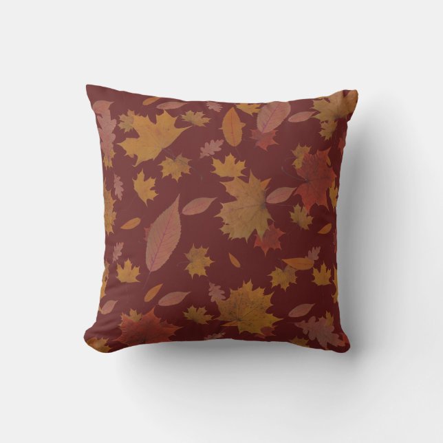Golden Autumn Leaves on Custom Colour Cushion (Front)