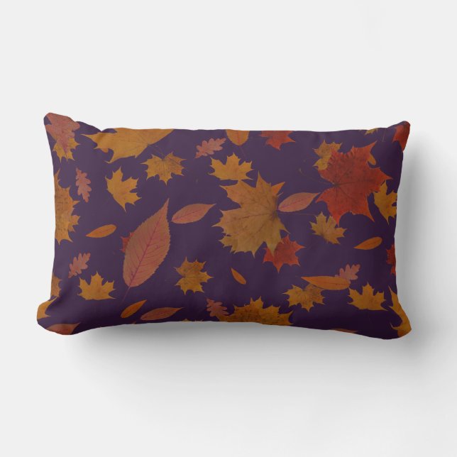 Golden Autumn Leaves on Custom Purple Colour Lumbar Cushion (Front)