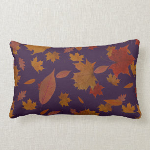 Golden Autumn Leaves on Custom Purple Colour Lumbar Cushion