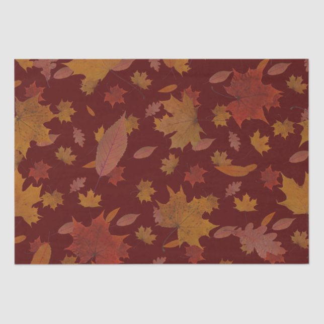 Golden Autumn Leaves on Custom Red Colour Tissue Paper (Front)