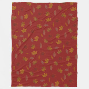 Golden Autumn Leaves on Red Custom Colour Fleece Blanket