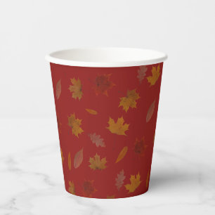 Golden Autumn Leaves on Red Custom Colour Paper Cu Cups