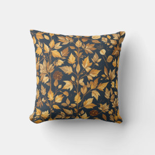 Golden Autumn Leaves Pattern Cushion
