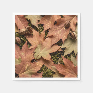 Golden Autumn Maple Leaves Moss Fall Foliage Napkin