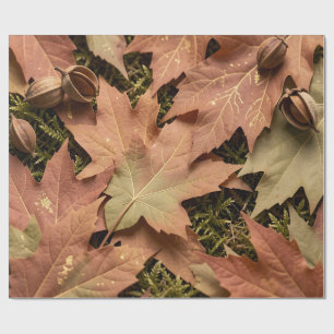 Golden Autumn Maple Leaves Moss Fall Foliage  Wrapping Paper