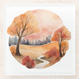 Golden Autumn Pathway Glass Coaster