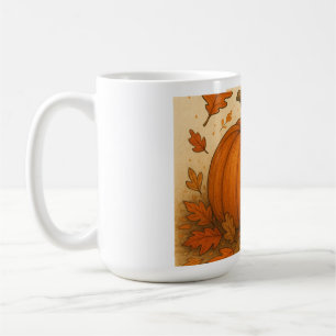 Golden Autumn Pumpkin and Falling Leaves Coffee Mug