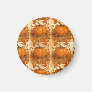 Golden Autumn Pumpkin and Falling Leaves Magnet
