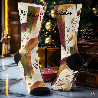 Golden Autumn Socks in Cream, Burgundy, and Olive 