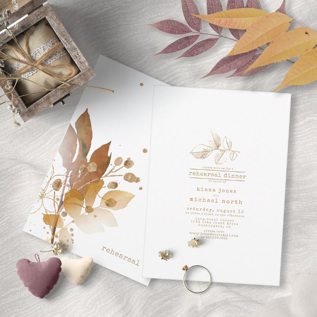 Golden Autumn Splash Rehearsal Dinner ID655 Invitation (Front/Back In Situ)