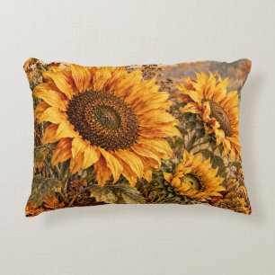 Golden Autumn Sunflowers Decorative Cushion