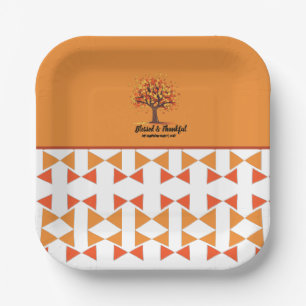 Golden Autumn Trees Happy Thanksgiving Greeting Paper Plate