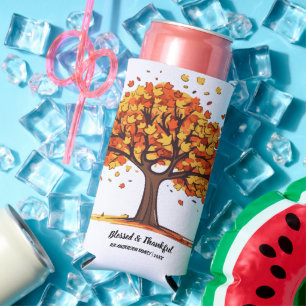 Golden Autumn Trees Happy Thanksgiving Greeting Seltzer Can Cooler