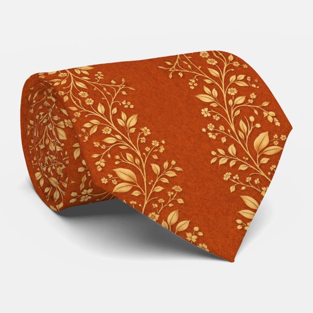 Golden Autumn Vine Elegance Tie (Rolled)