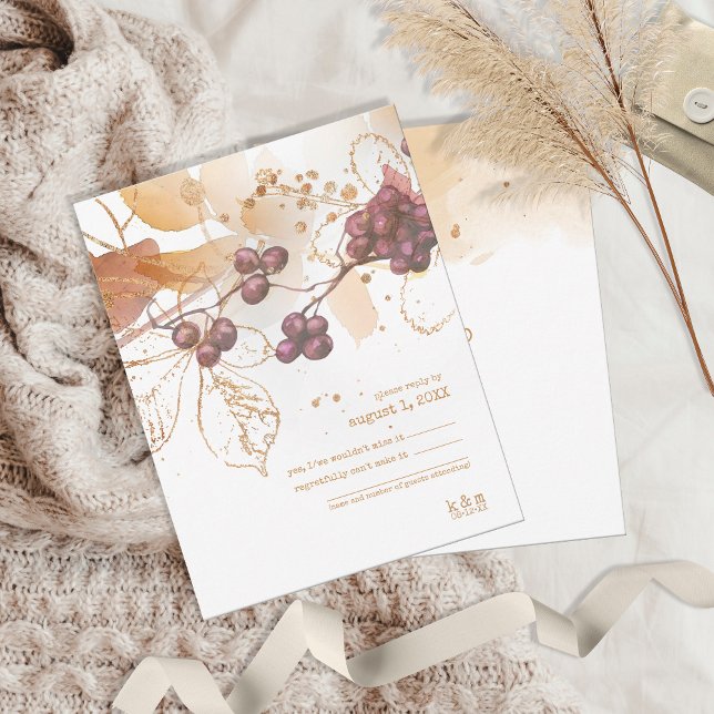 Golden Autumn Wedding Berries ID655 RSVP Card (Creator Uploaded)