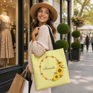 Golden Autumn Wildflower Wreath Tote Bag
