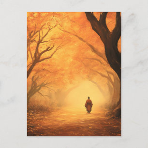 Golden Autumn Zen Path Holiday Postcard