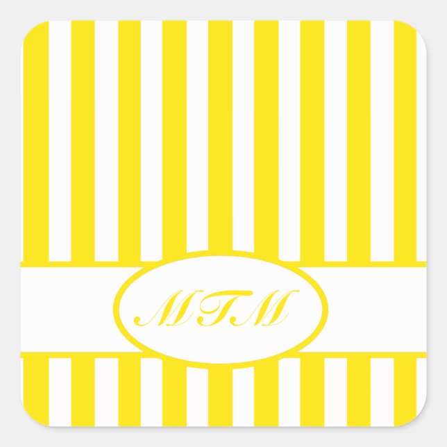 Golden Autumnal Stripes with monogram Square Sticker (Front)
