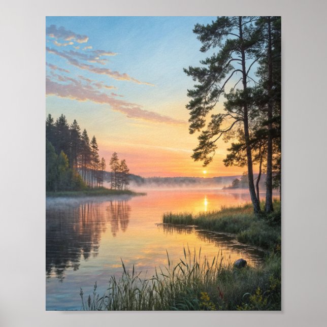 Golden Awakening: A Misty Morning Sunrise Over the Poster (Front)