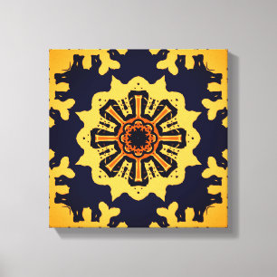Golden Aztec Sun Abstract Navy Blue Home Wall Art