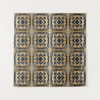 Golden Azure Moroccan Geometric Wall Art Panel Tapestry