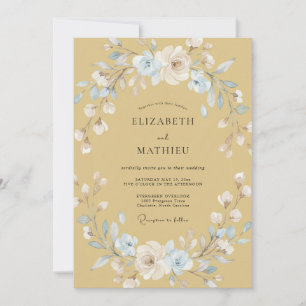 Golden Azure Wreath Wedding Invitation