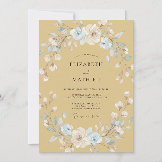 Golden Azure Wreath Wedding Invitation (Front)