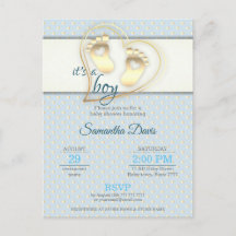 Golden Baby Boy Footprints and Hearts Baby Shower