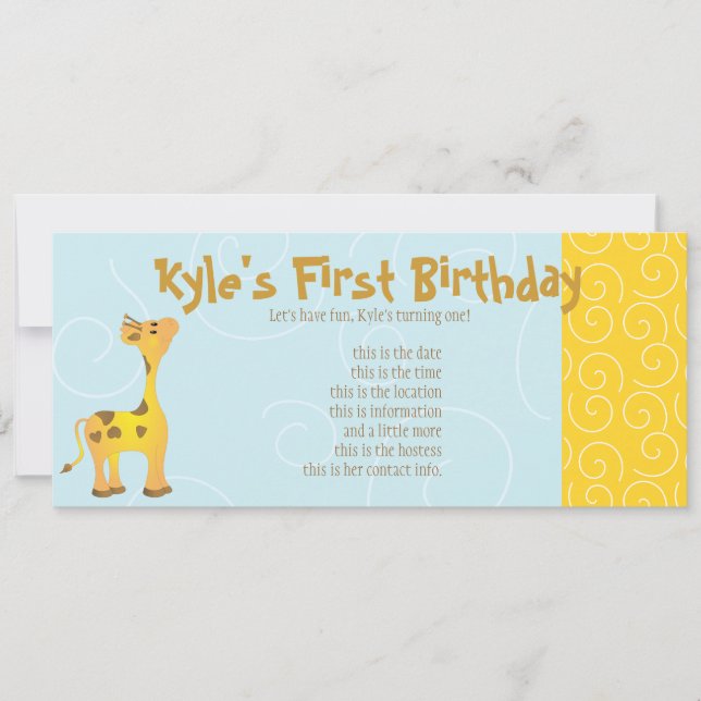 Golden Baby Giraffe Invitation (Front)