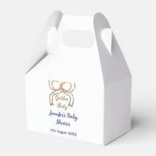 Golden baby glitter bow royal blue baby shower favour box