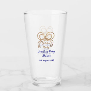Golden baby glitter bow royal blue baby shower  glass