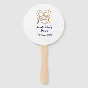 Golden baby glitter bow royal blue baby shower  hand fan