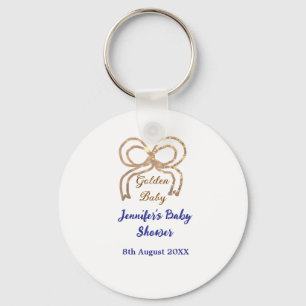 Golden baby glitter bow royal blue baby shower  key ring