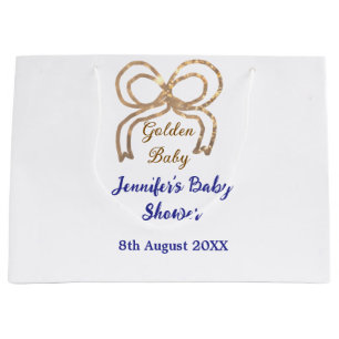 Golden baby glitter bow royal blue baby shower  large gift bag