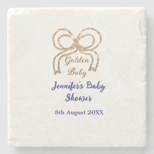 Golden baby glitter bow royal blue baby shower stone coaster