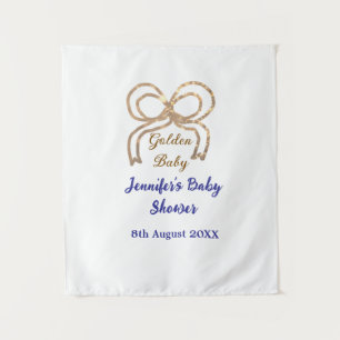 Golden baby glitter bow royal blue baby shower tapestry