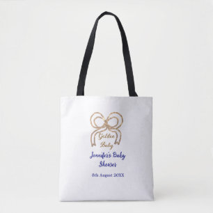 Golden baby glitter bow royal blue baby shower  tote bag