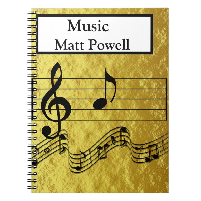 Golden background with music bar with notes design notebook (Front)