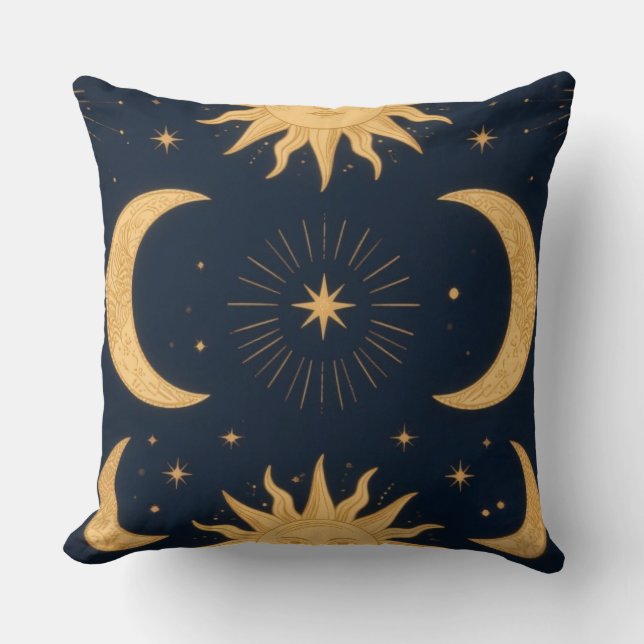 Golden Balance, Sun & Moon Celestial Pattern Cushion (Front)