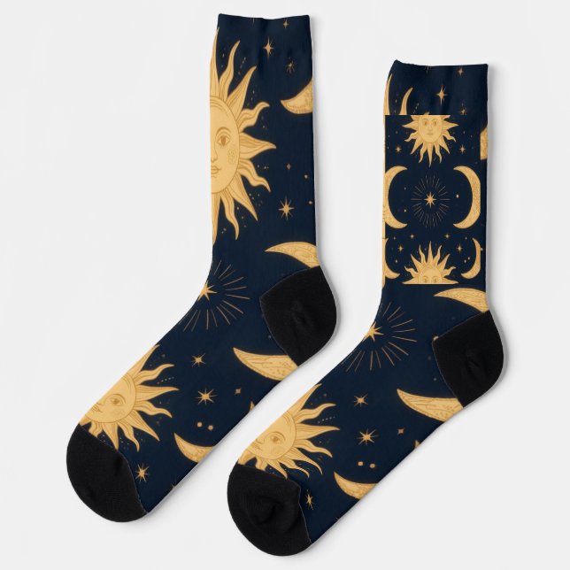 Golden Balance, Sun & Moon Celestial Pattern Socks (Left)