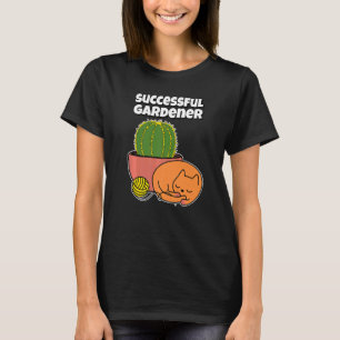 Golden Ball Cactus And Sleepy Cat Successful Garde T-Shirt