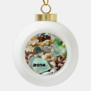 Golden Ball Ornaments Add year Sea Glass Seaglass