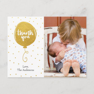 Golden Balloon Handdrawn Thank You Photo Card