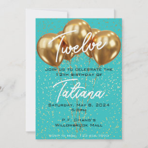 Golden Balloon Teen Birthday Invitation