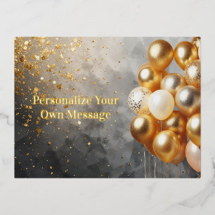 Golden Balloon Themed Foil Holiday Postcard