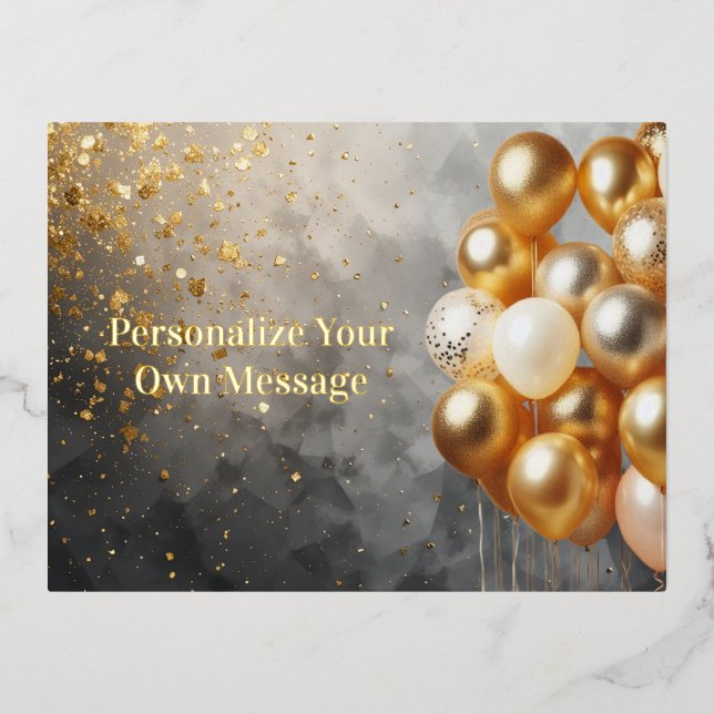 Golden Balloon Themed  Foil Holiday Postcard (Front)
