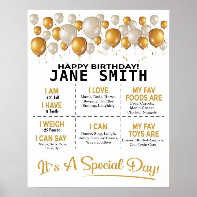 Golden Balloons 16x20 Template Birthday Poster (Front)
