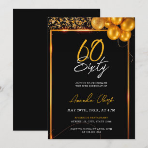 Golden Balloons and Confetti Frame 60th Birthday Invitation